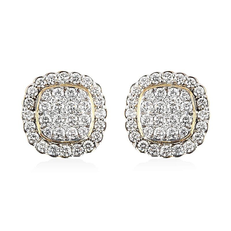 NY CLOSEOUT 14K Yellow Gold F SI1 Diamond Cluster Earrings 5 Grams 1.50 ctw