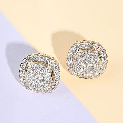 NY CLOSEOUT 14K Yellow Gold F SI1 Diamond Cluster Earrings 5 Grams 1.50 ctw