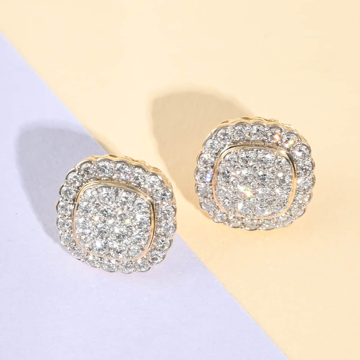 NY CLOSEOUT 14K Yellow Gold F SI1 Diamond Cluster Earrings 5 Grams 1.50 ctw image number 1