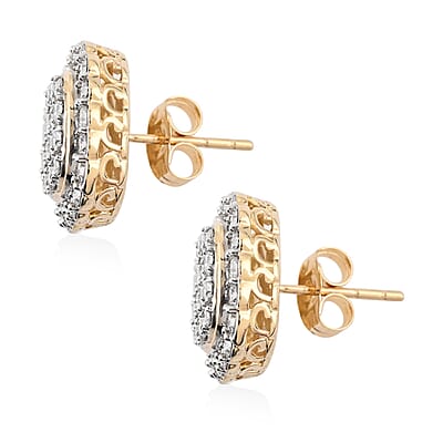 NY CLOSEOUT 14K Yellow Gold F SI1 Diamond Cluster Earrings 5 Grams 1.50 ctw