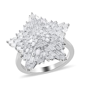 Diamond Star Ring in Platinum Over Sterling Silver (Size 6.0) 1.00 ctw