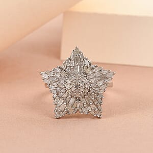 Diamond Star Ring in Platinum Over Sterling Silver (Size 6.0) 1.00 ctw