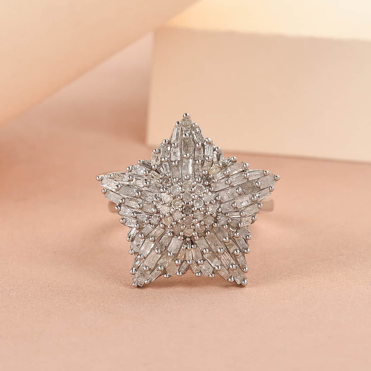 Diamond Star Ring in Platinum Over Sterling Silver (Size 7.0) 1.00 ctw image number 1