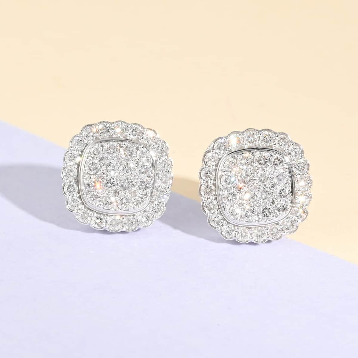 NY CLOSEOUT 14K White Gold F SI1 Diamond Cluster Earrings 4.80 Grams 1.50 ctw image number 1