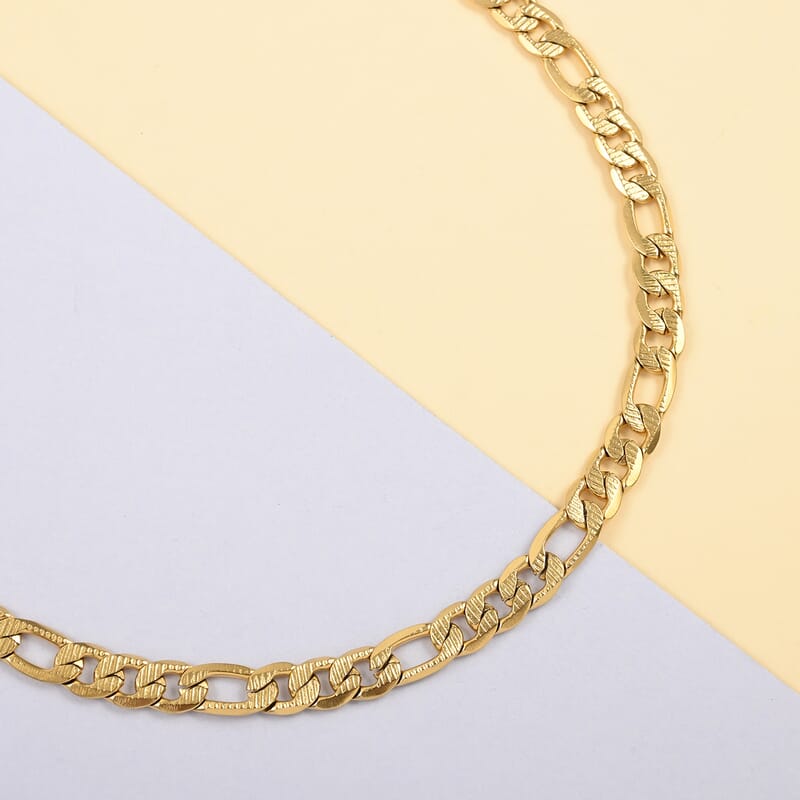 7.6mm Figaro Necklace 24 Inches in ION Plated Yellow Gold Stainless Steel 27 Grams