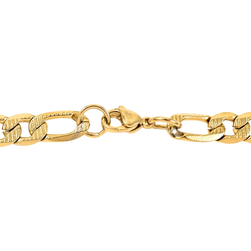 7.6mm Figaro Necklace 24 Inches in ION Plated Yellow Gold Stainless Steel 27 Grams