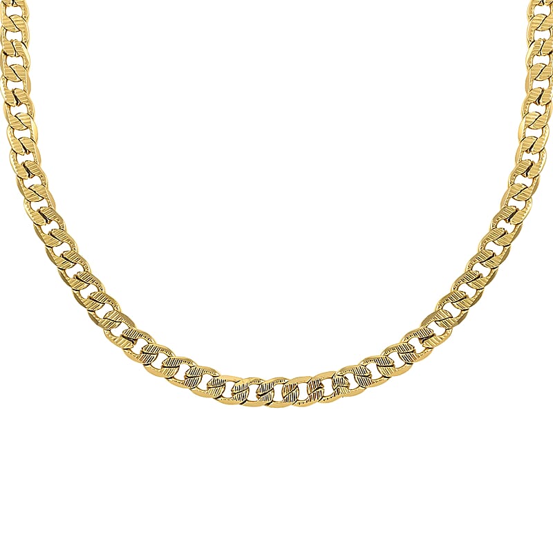7.6mm Curb Necklace (24 Inches) in ION Plated YG Stainless Steel (27 g) , Tarnish-Free, Waterproof, Sweat Proof Jewelry