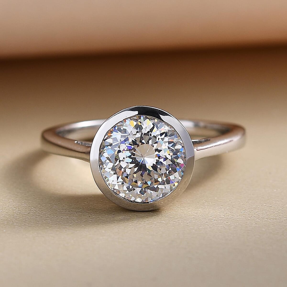 100 Facet Strontium Titanate Solitaire Ring in Platinum Over Sterling Silver (Size 9.0) 3.10 ctw image number 1