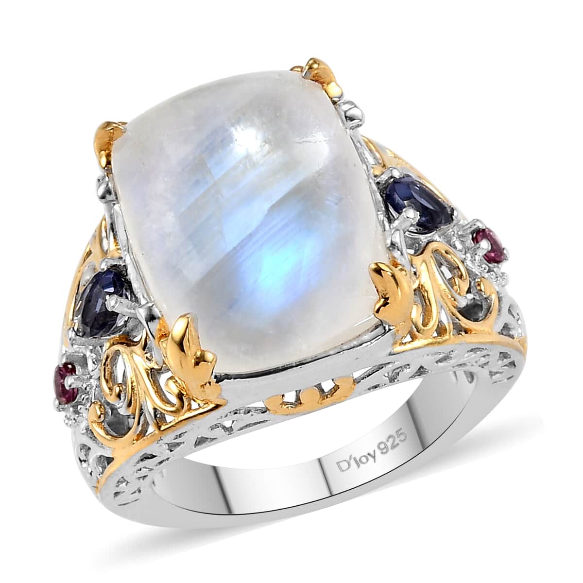 Kuisa Rainbow Moonstone and Multi Gemstone Ring in Vermeil Yellow Gold and Platinum Over Sterling Silver (Size 10.0) 12.50 ctw image number 0