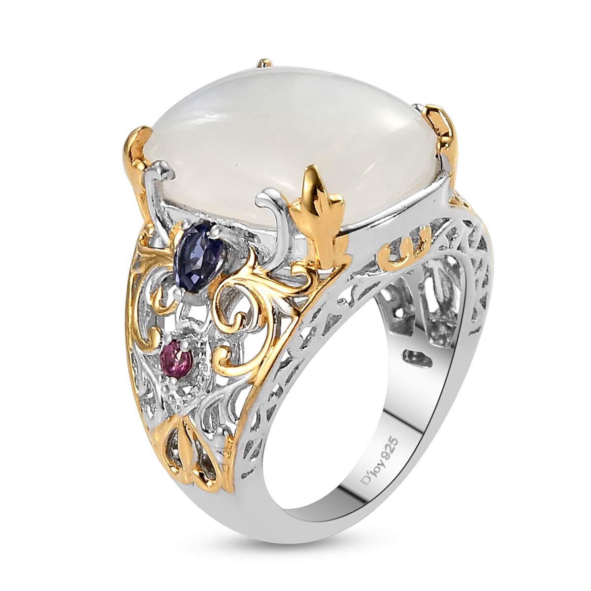 Kuisa Rainbow Moonstone and Multi Gemstone Ring in Vermeil Yellow Gold and Platinum Over Sterling Silver (Size 10.0) 12.50 ctw image number 3
