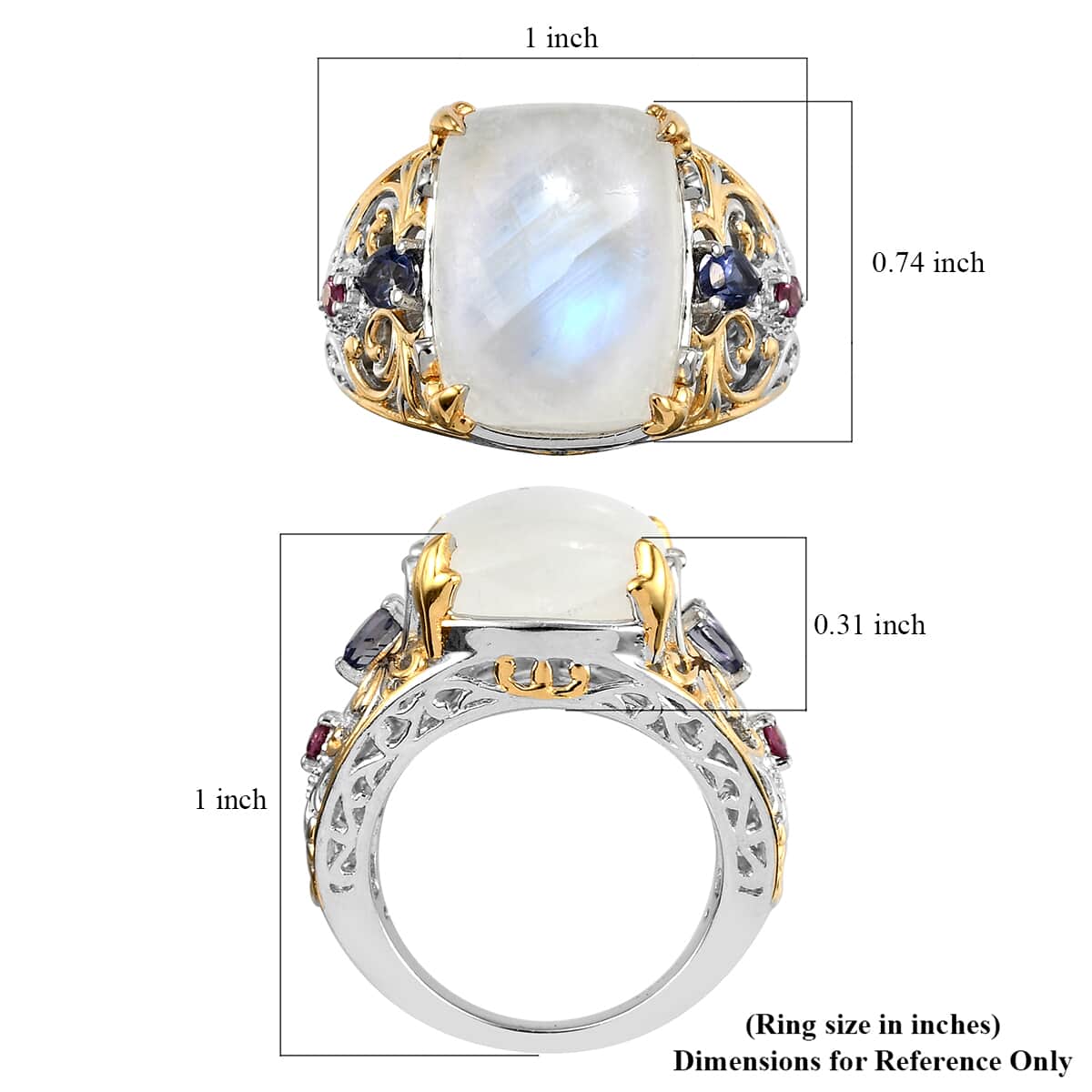 Kuisa Rainbow Moonstone and Multi Gemstone Ring in Vermeil Yellow Gold and Platinum Over Sterling Silver (Size 10.0) 12.50 ctw image number 5