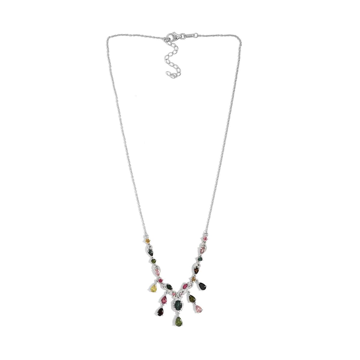 Multi-Tourmaline and Natural White Zircon Necklace 18 Inches in Platinum Over Sterling Silver 5.75 ctw image number 3