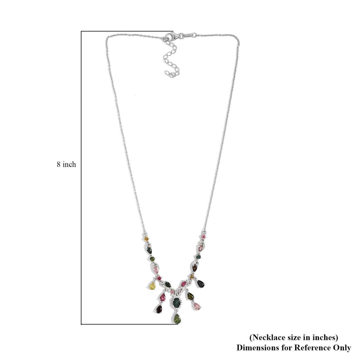 Multi-Tourmaline and Natural White Zircon Necklace 18 Inches in Platinum Over Sterling Silver 5.75 ctw image number 5