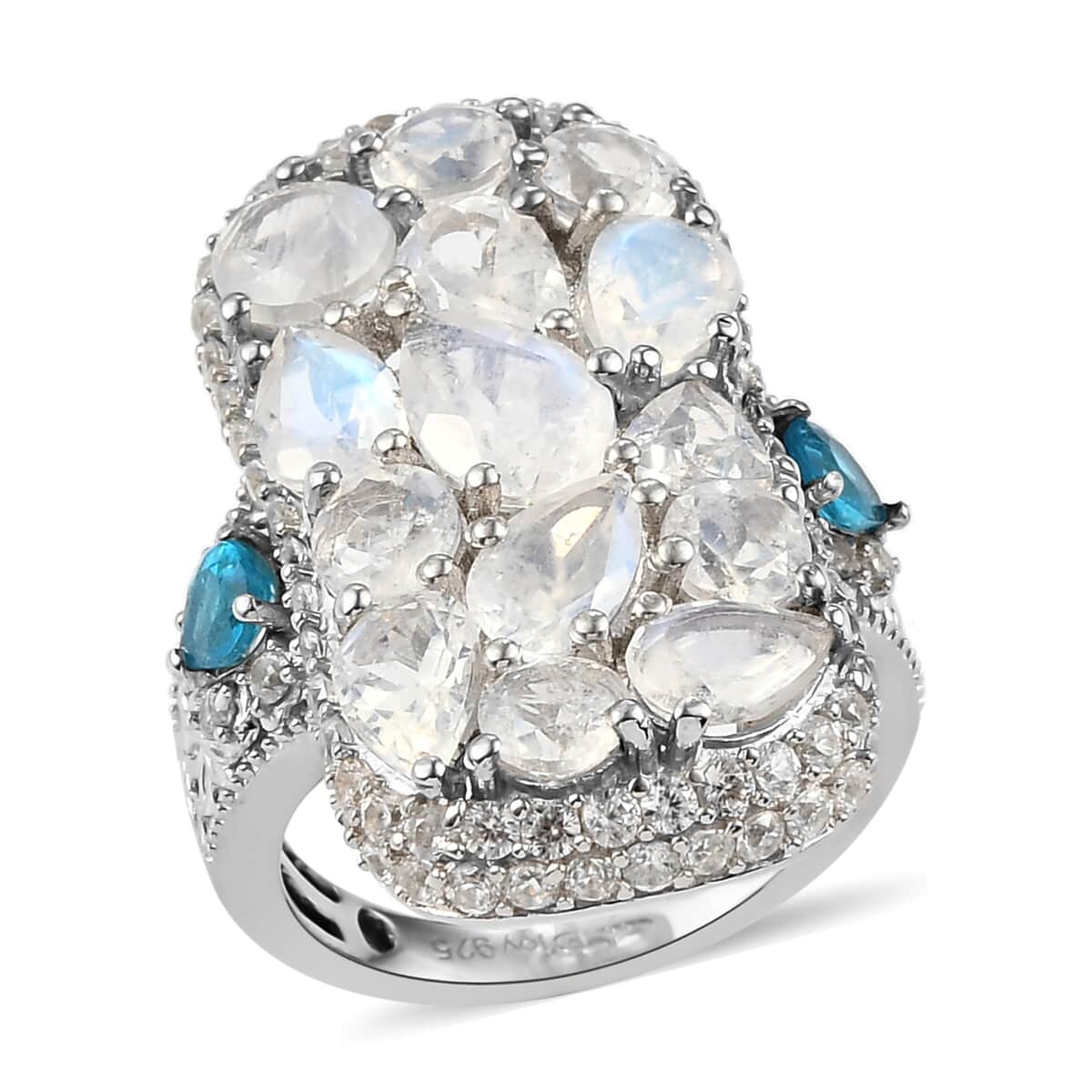 Kuisa Rainbow Moonstone and Multi Gemstone Cluster Ring in Platinum Over Sterling Silver (Size 5.0) 6.85 ctw image number 0