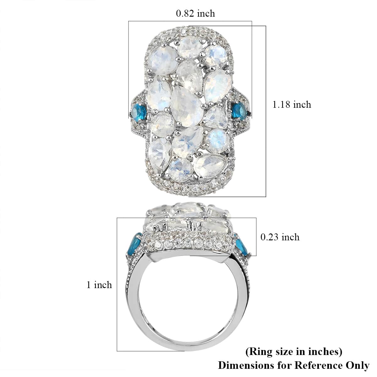 Kuisa Rainbow Moonstone and Multi Gemstone Cluster Ring in Platinum Over Sterling Silver (Size 5.0) 6.85 ctw image number 5