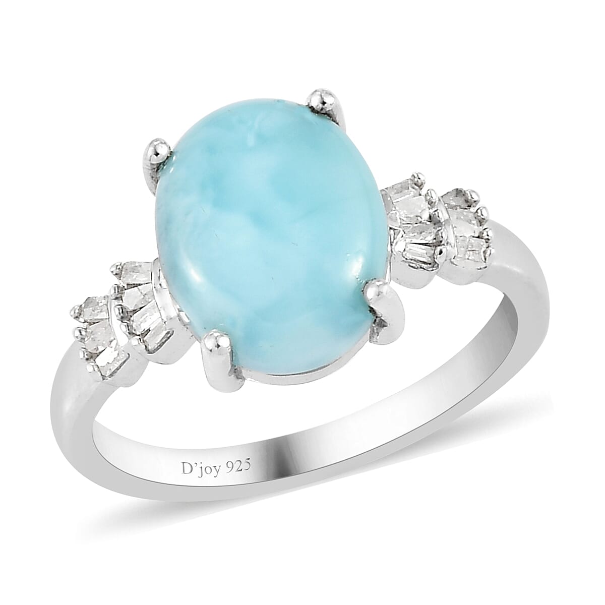 Buy Larimar and Diamond Ring in Platinum Over Sterling Silver