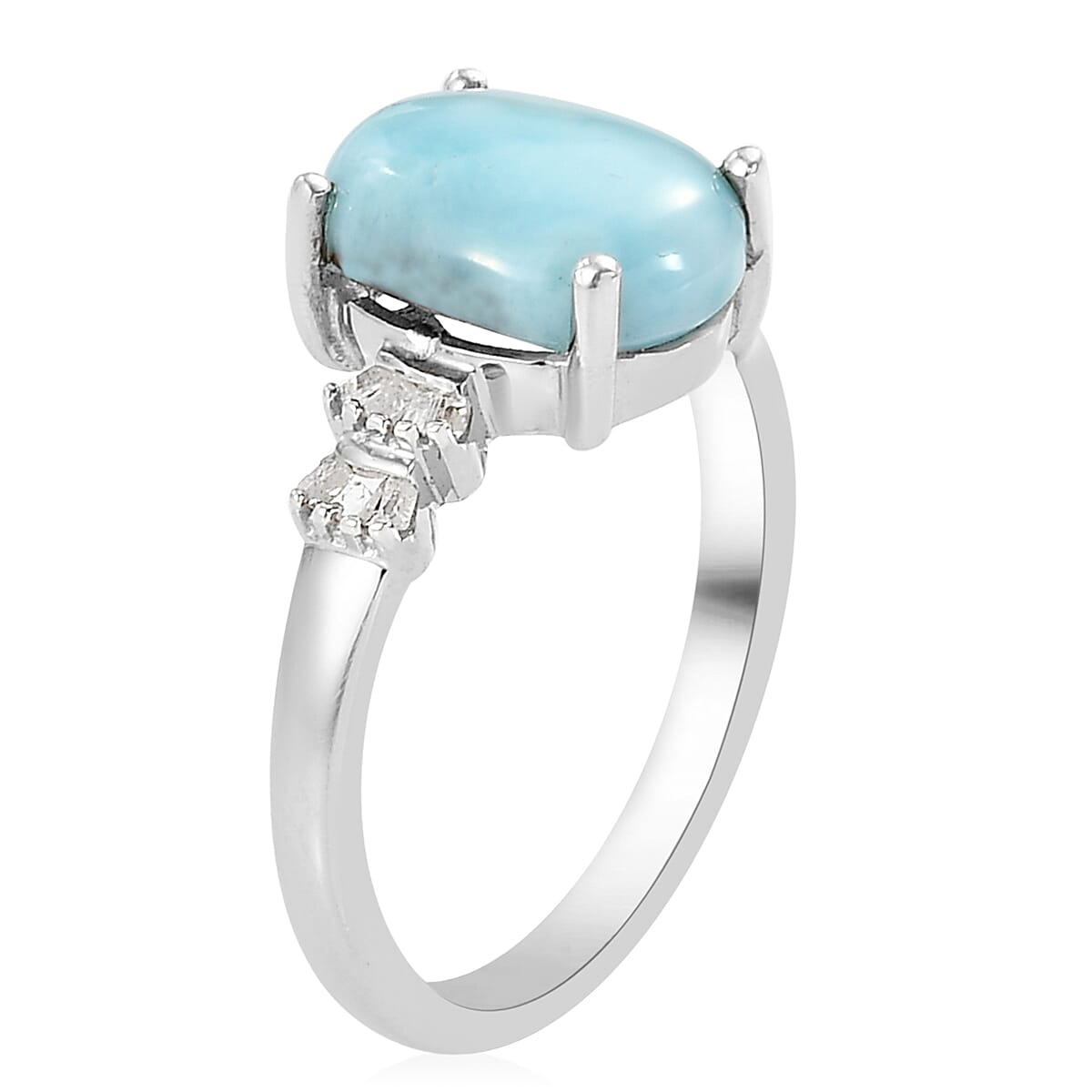 Buy Larimar and Diamond Ring in Platinum Over Sterling Silver