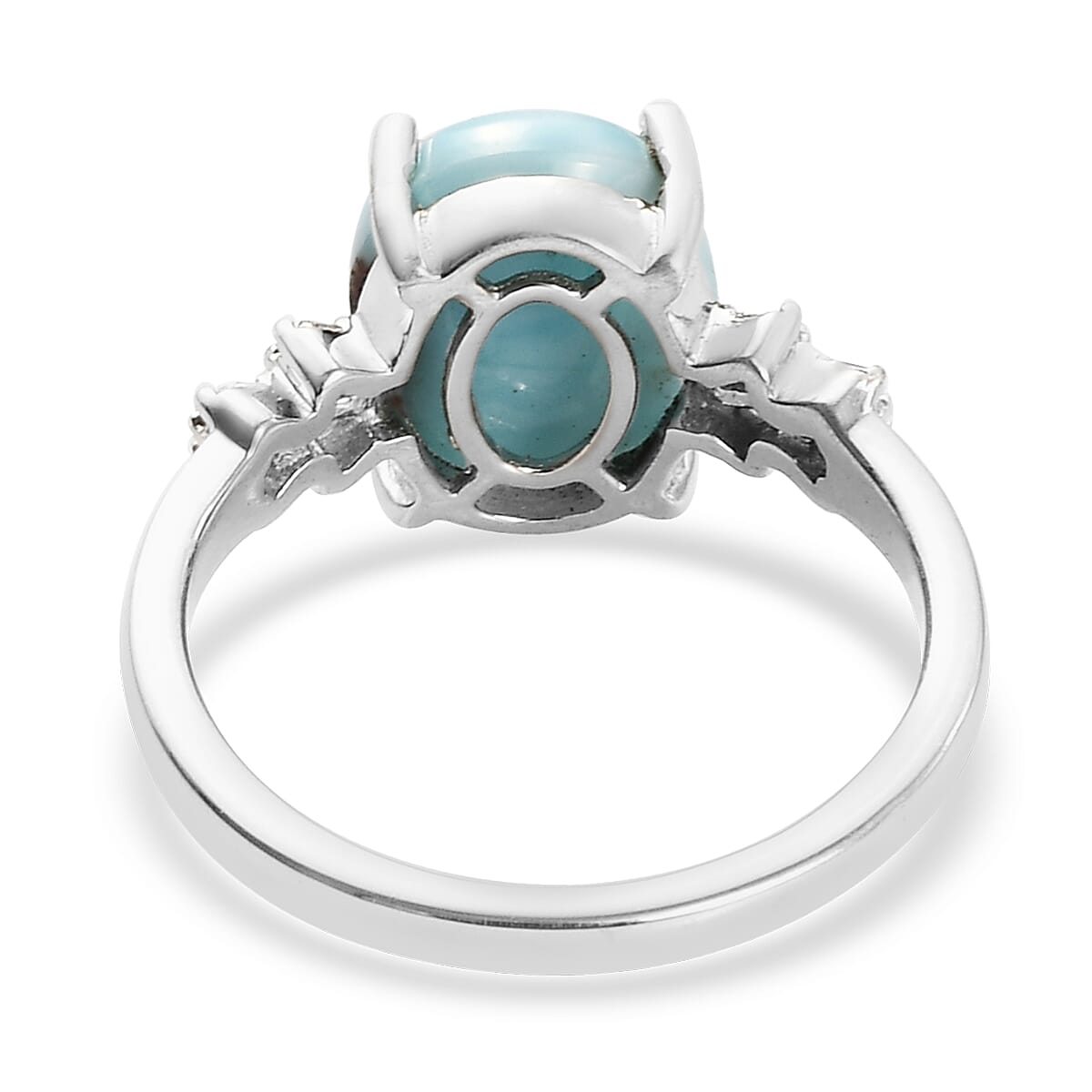 Buy Larimar and Diamond Ring in Platinum Over Sterling Silver