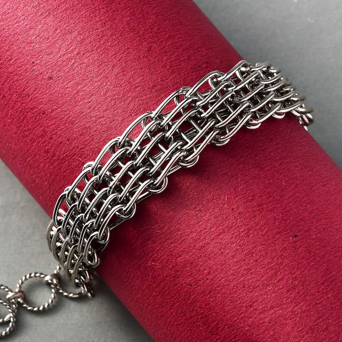 Artisan Crafted Platinum Over Sterling Silver Chain Bracelet (7.25 In) 14.50 Grams image number 1
