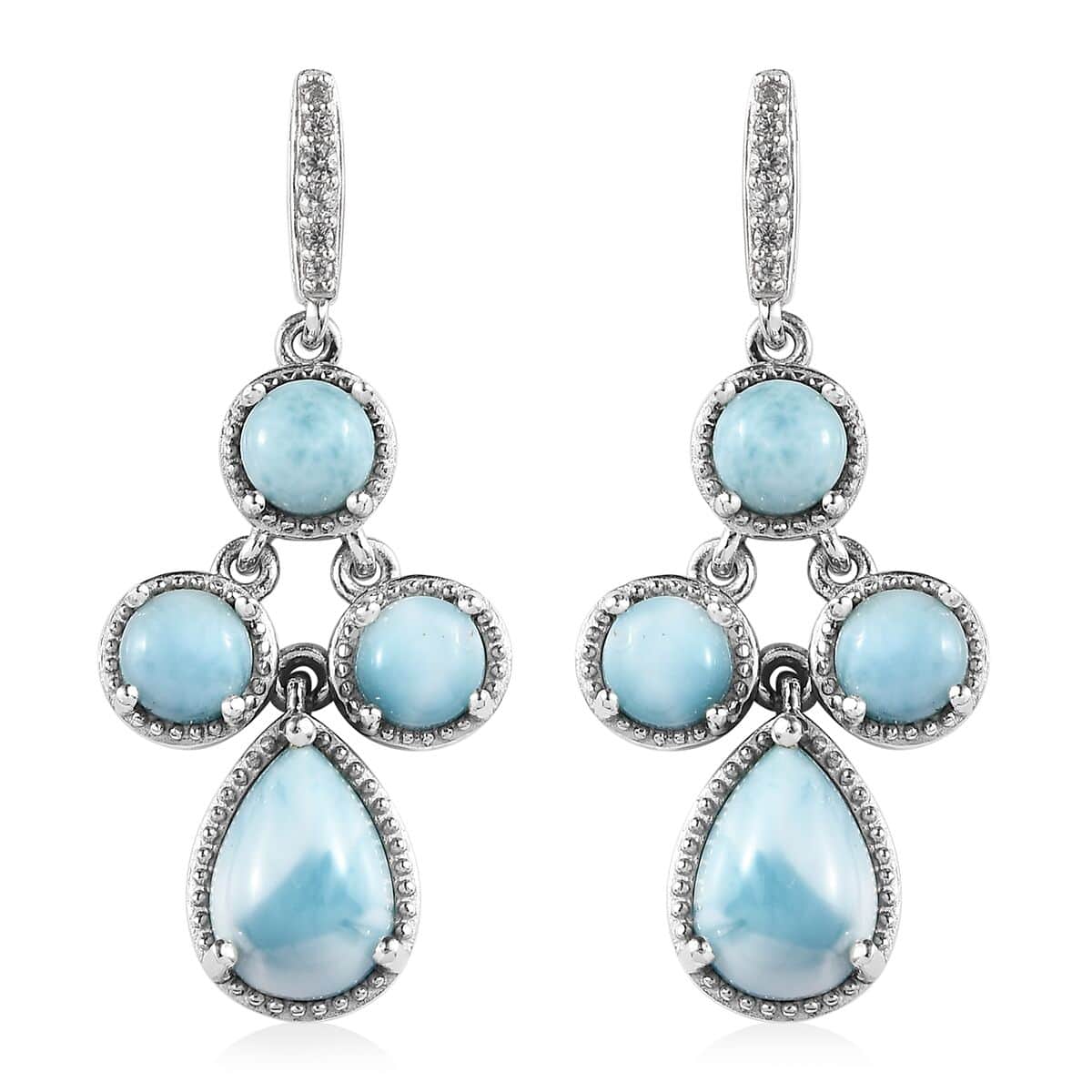Larimar and White Zircon Dangle Earrings in Platinum Over Sterling Silver 8.75 ctw image number 0