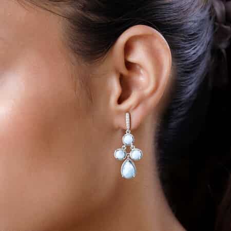 Larimar and White Zircon Dangle Earrings in Platinum Over Sterling Silver 8.75 ctw image number 2