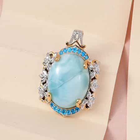 Larimar and Multi Gemstone Pendant in Vermeil Yellow Gold and Platinum Over Sterling Silver 17.50 ctw image number 1