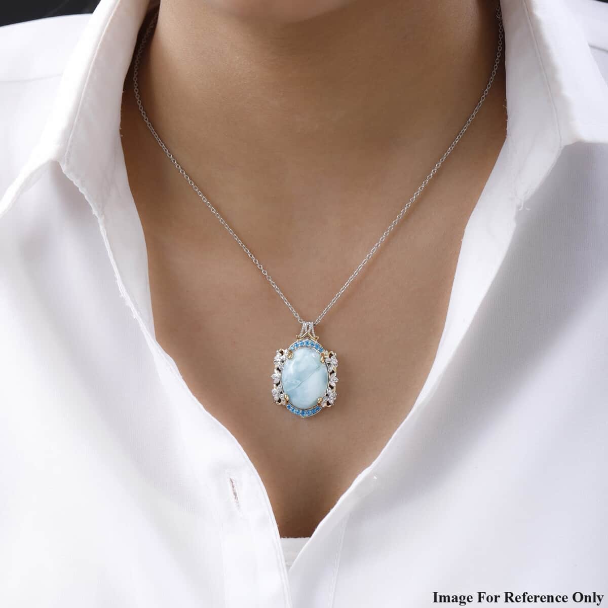 Larimar and Multi Gemstone Pendant in Vermeil Yellow Gold and Platinum Over Sterling Silver 17.50 ctw image number 2