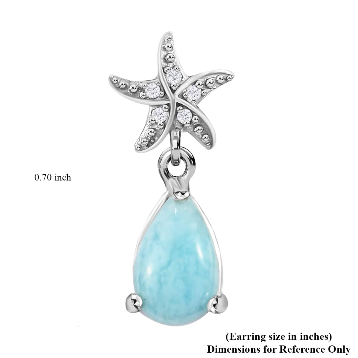 Larimar Dangle Drop Earrings, Natural White Zircon Dangle Earrings, Starfish Earrings For Women 2.10 ctw image number 5