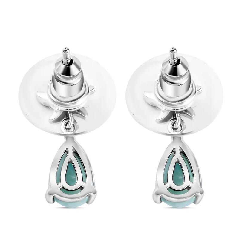 Larimar and White Zircon 2.10 ctw Dangle Drop Earrings, White Zircon Dangle Earrings, Starfish Earrings For Women