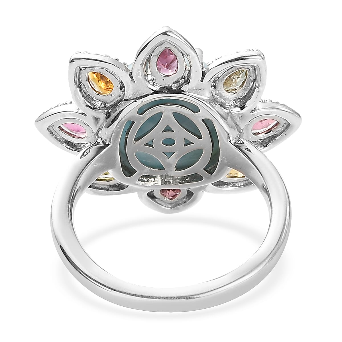Larimar and Multi-Tourmaline Floral Ring in Platinum Over Sterling Silver (Size 7.0) 8.85 ctw image number 4