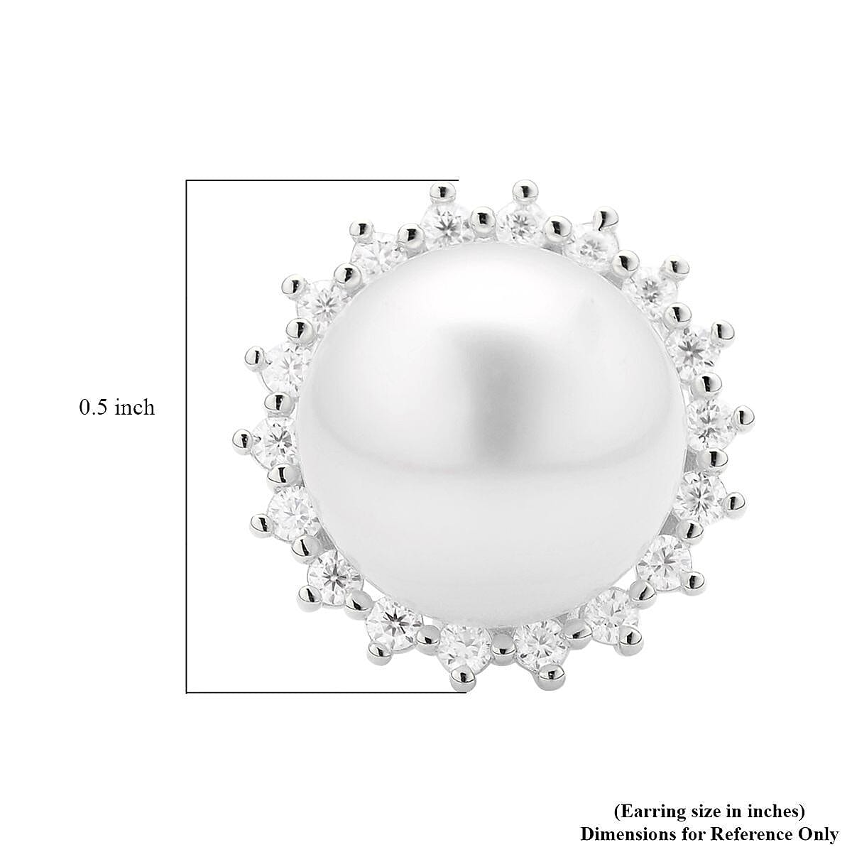 South Sea White Cultured Pearl and Moissanite Jacket Stud Earrings in Rhodium Over Sterling Silver 0.35 ctw image number 4