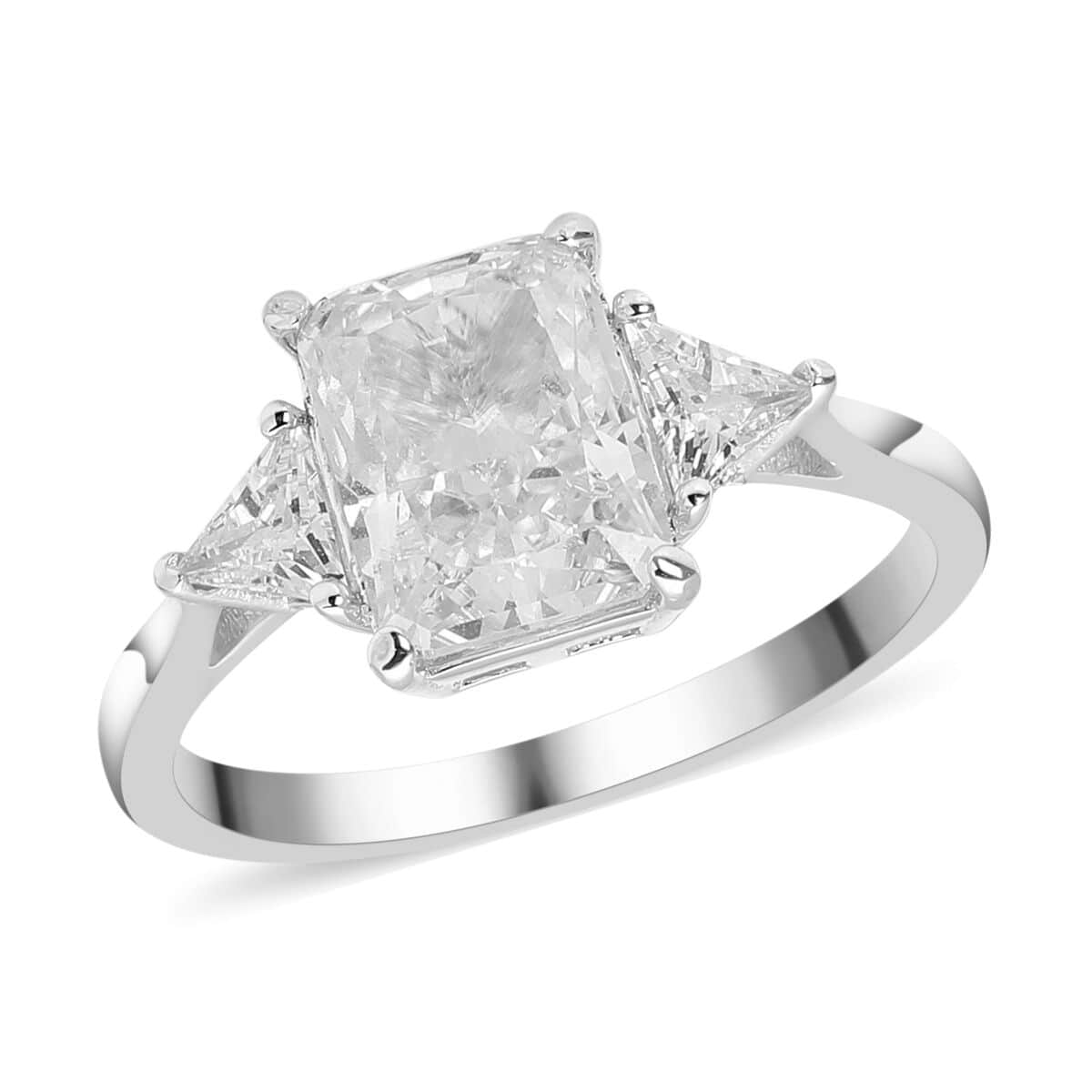 LUSTRO STELLA Radiant Cut Finest CZ Ring in Platinum Over Sterling Silver (Size 10.0) 4.50 ctw image number 0