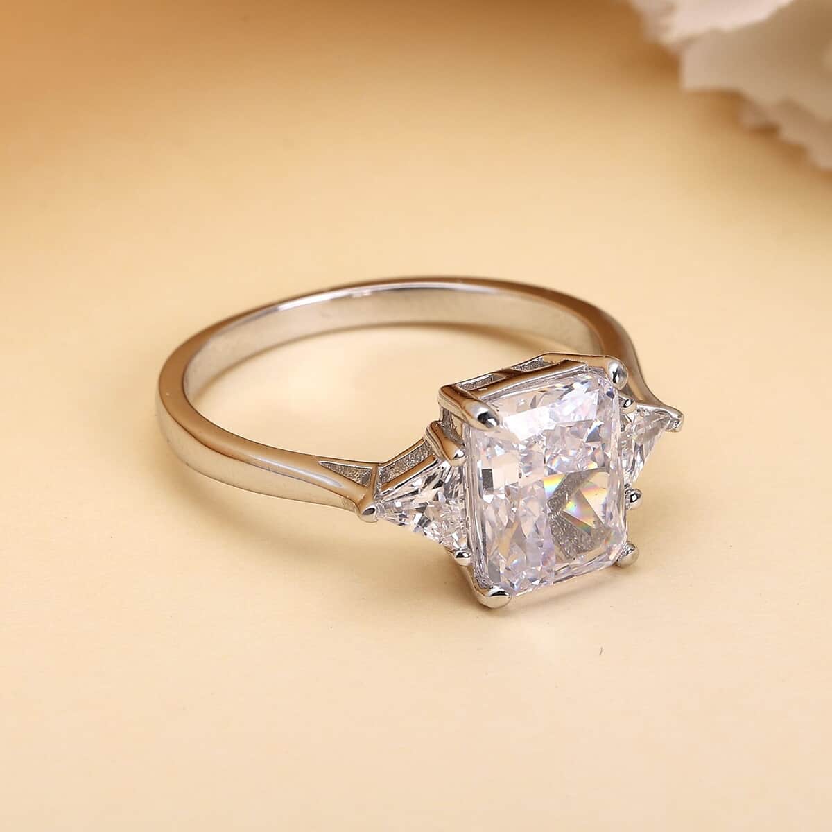 LUSTRO STELLA Radiant Cut Finest CZ Ring in Platinum Over Sterling Silver (Size 10.0) 4.50 ctw image number 1