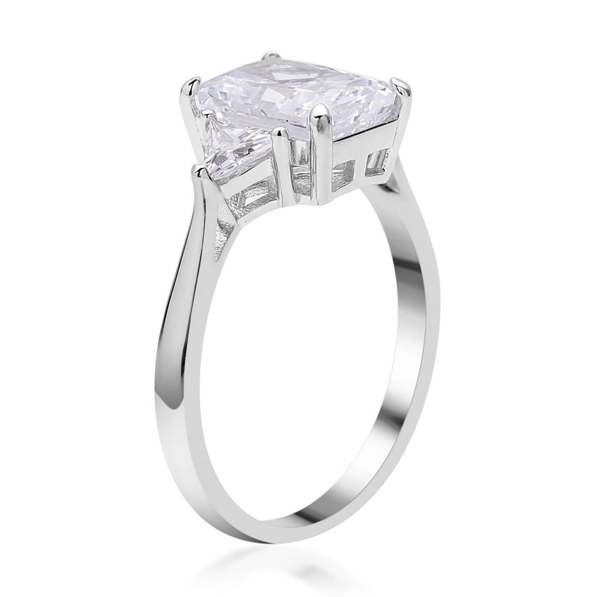 LUSTRO STELLA Radiant Cut Finest CZ Ring in Platinum Over Sterling Silver (Size 10.0) 4.50 ctw image number 3