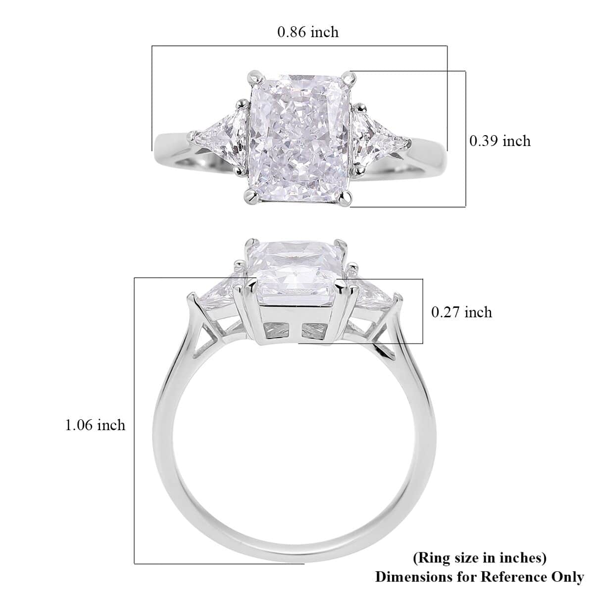 LUSTRO STELLA Radiant Cut Finest CZ Ring in Platinum Over Sterling Silver (Size 10.0) 4.50 ctw image number 5