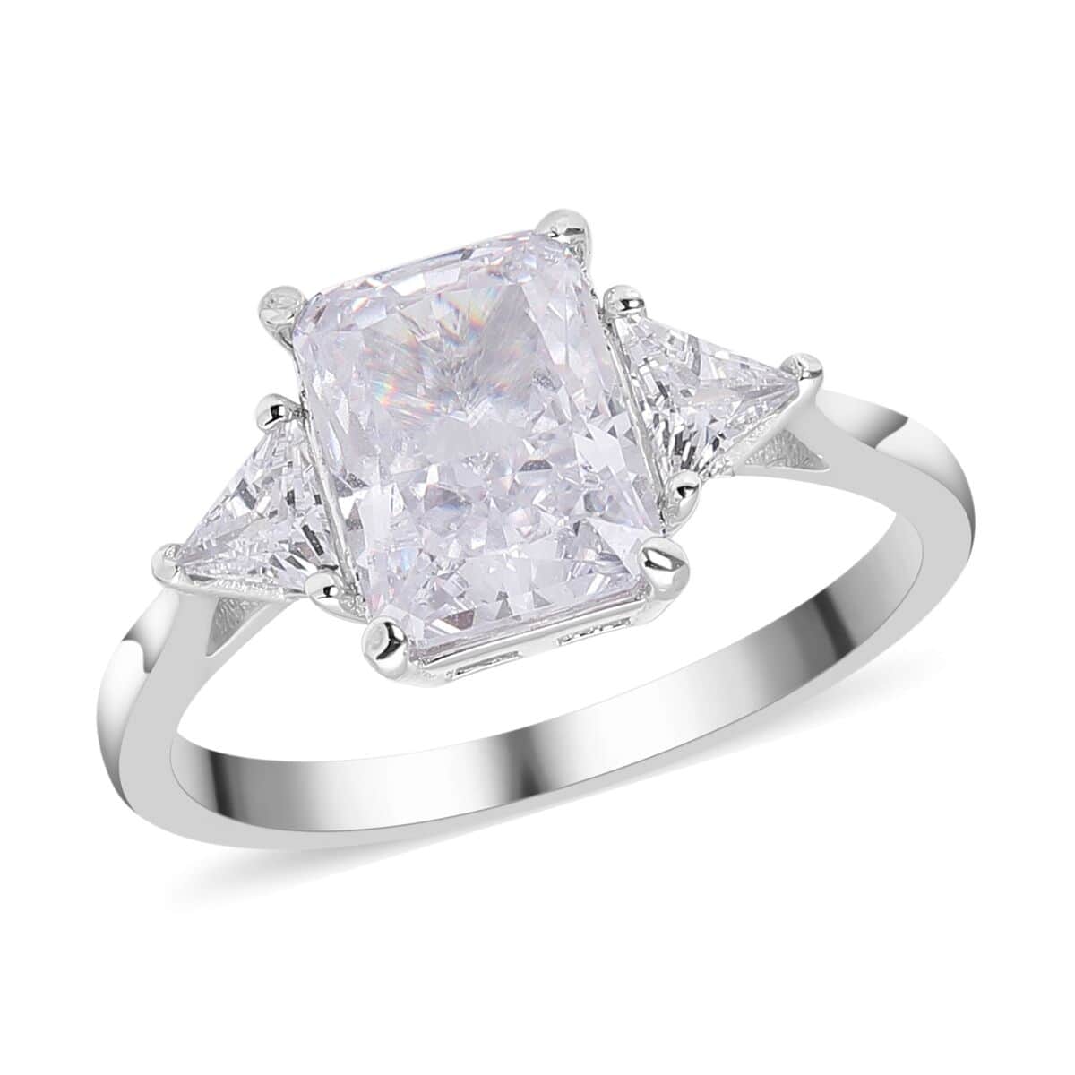 Lustro Stella Radiant Cut Finest CZ Ring in Platinum Over Sterling Silver (Size 7.0) 4.50 ctw image number 0