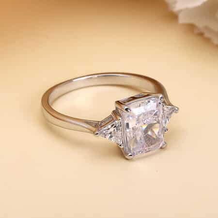 Lustro Stella Radiant Cut Finest CZ Ring in Platinum Over Sterling Silver (Size 7.0) 4.50 ctw image number 1
