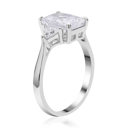 Lustro Stella Radiant Cut Finest CZ Ring in Platinum Over Sterling Silver (Size 7.0) 4.50 ctw image number 3