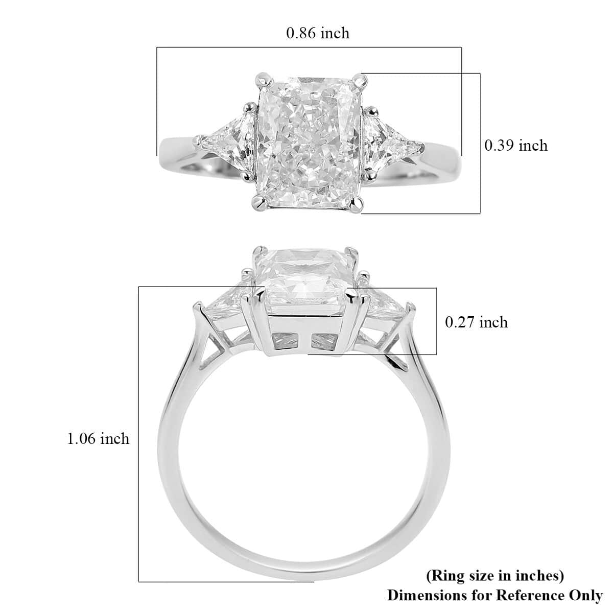 Lustro Stella Radiant Cut Finest CZ Ring in Platinum Over Sterling Silver (Size 7.0) 4.50 ctw image number 5