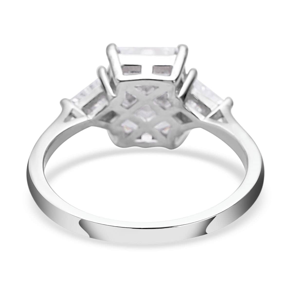 Lustro Stella Radiant Cut Finest CZ Ring in Platinum Over Sterling Silver (Size 8.0) 4.50 ctw image number 4