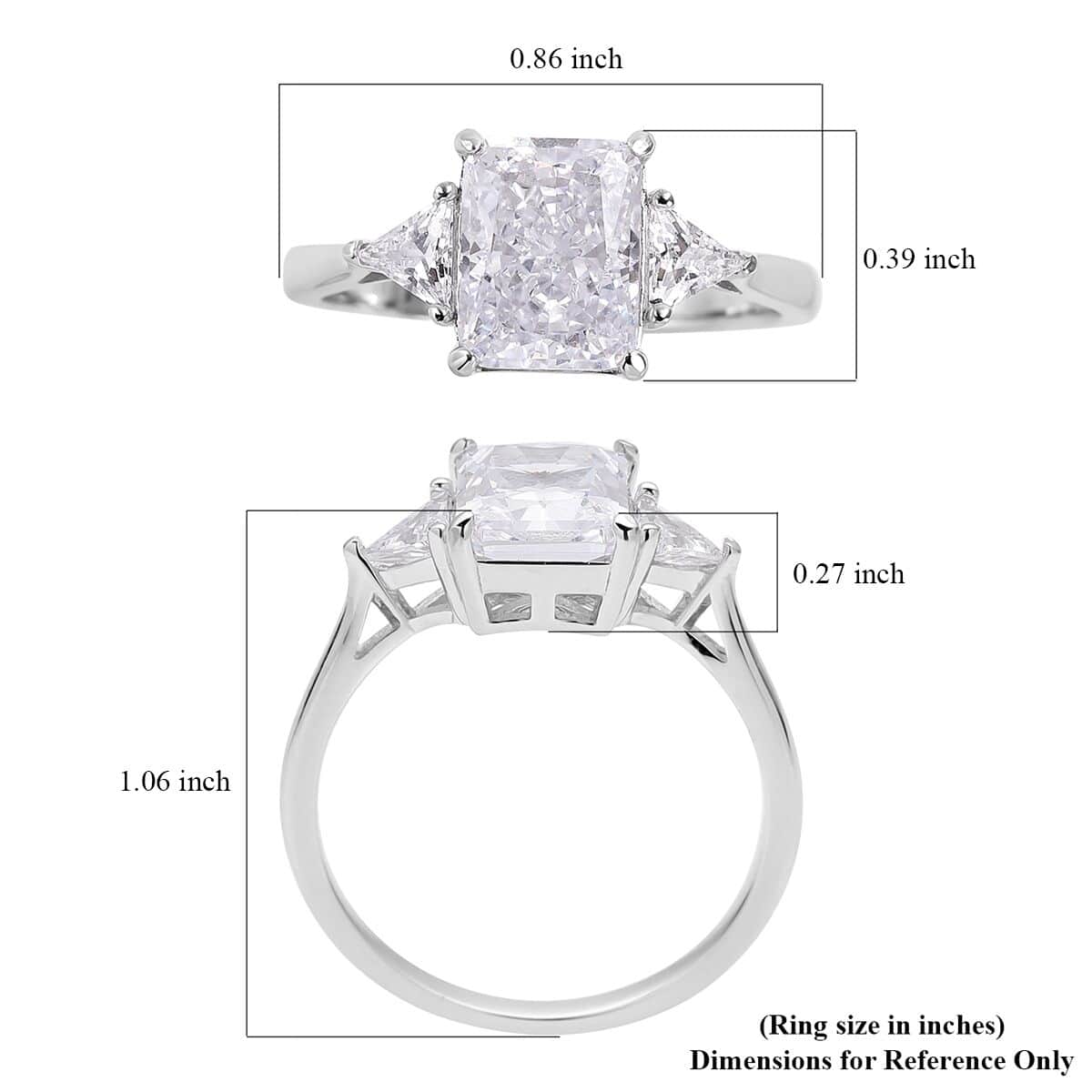 Lustro Stella Radiant Cut Finest CZ Ring in Platinum Over Sterling Silver (Size 8.0) 4.50 ctw image number 5