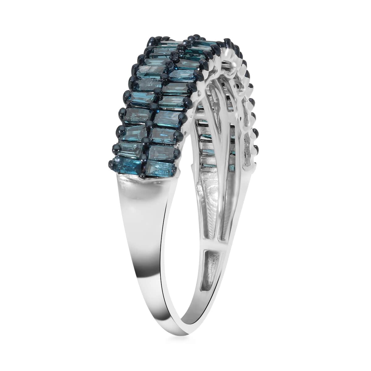 Blue Diamond Double Row Band Ring in Rhodium and Platinum Over Sterling Silver (Size 10.0) 1.00 ctw image number 3