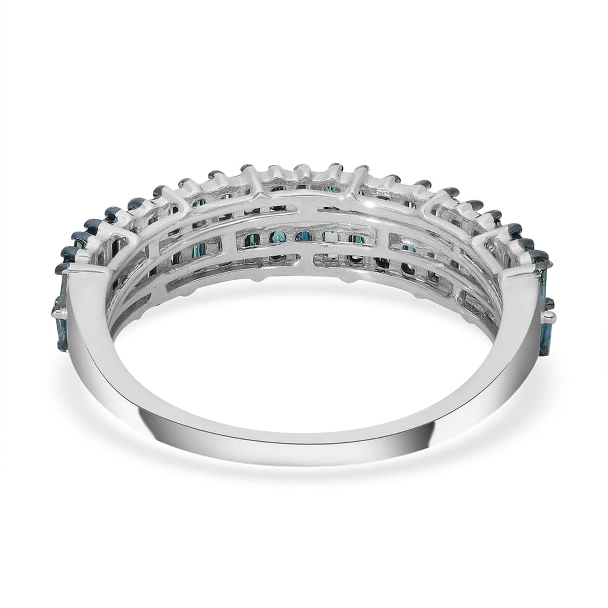 Blue Diamond Double Row Band Ring in Rhodium and Platinum Over Sterling Silver (Size 10.0) 1.00 ctw image number 4