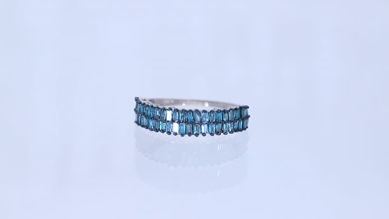 Blue Diamond Double Row Band Ring in Rhodium and Platinum Over Sterling Silver (Size 10.0) 1.00 ctw