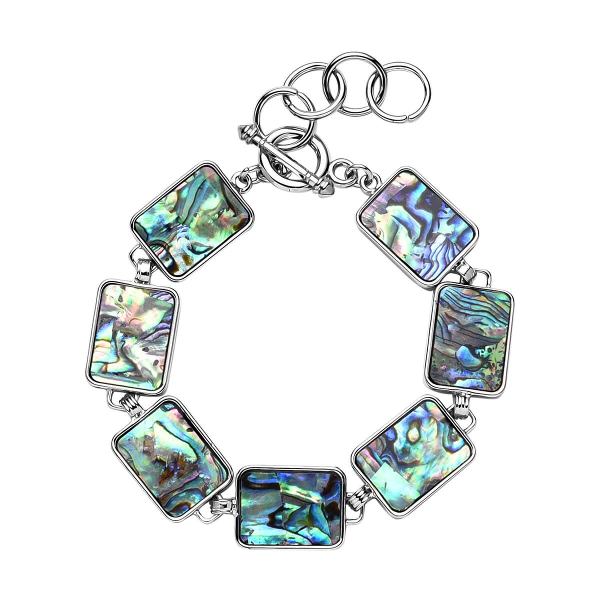 Abalone Shell Geometrical Shaped Link Bracelet in Silvertone (8-10In) image number 0