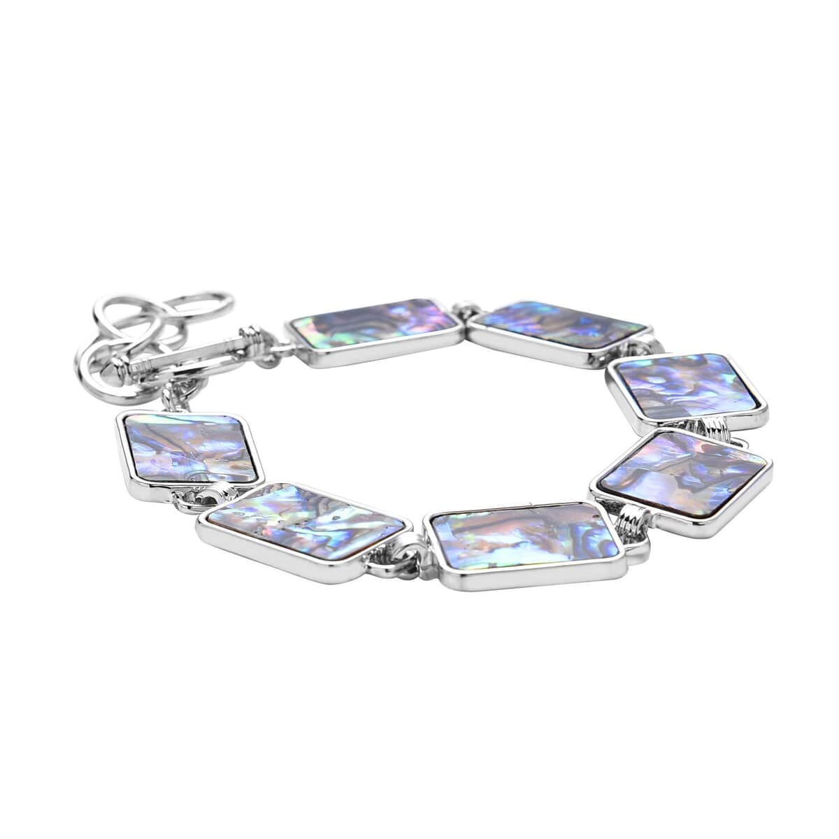 Abalone Shell Geometrical Shaped Link Bracelet in Silvertone (8-10In) image number 2