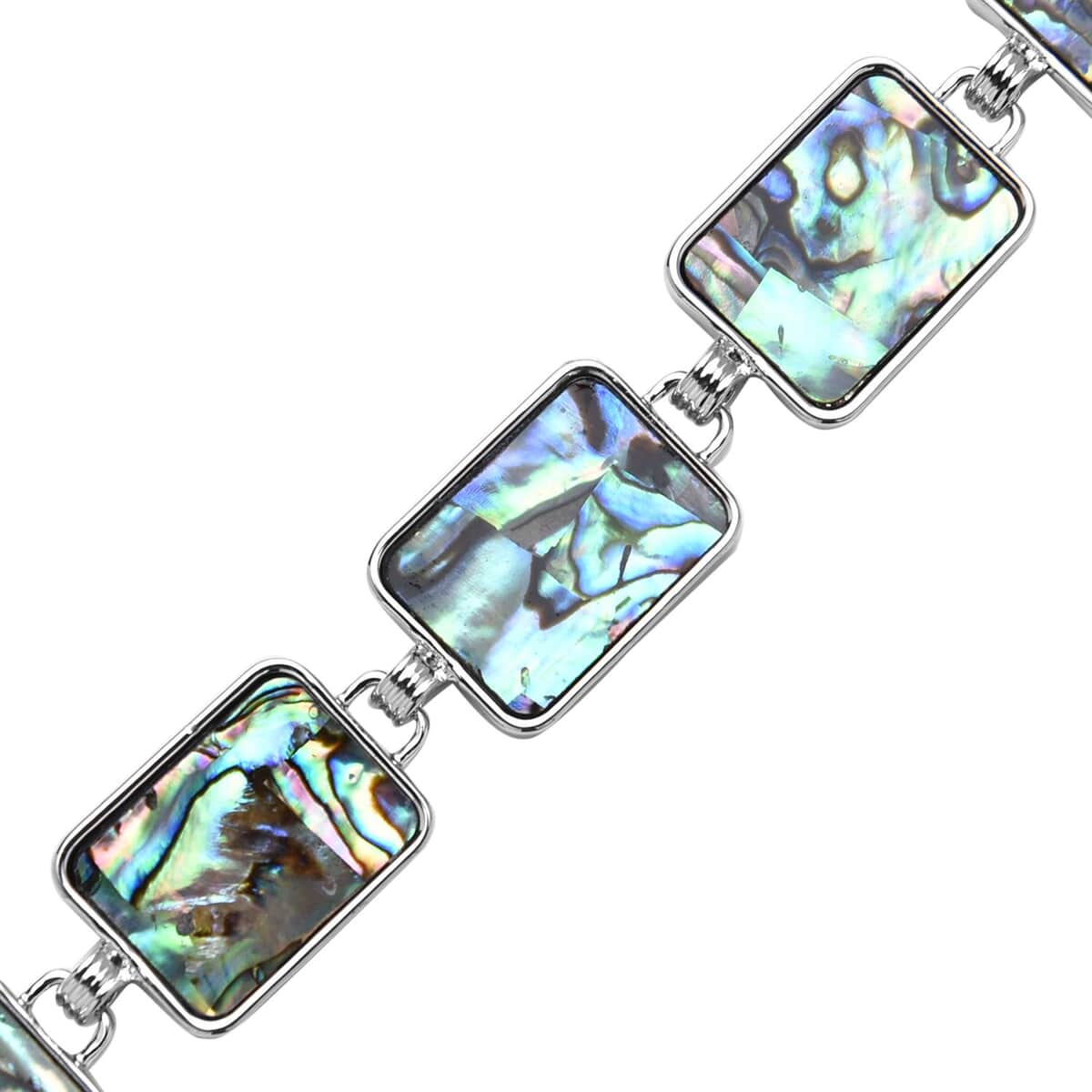 Abalone Shell Geometrical Shaped Link Bracelet in Silvertone (8-10In) image number 3