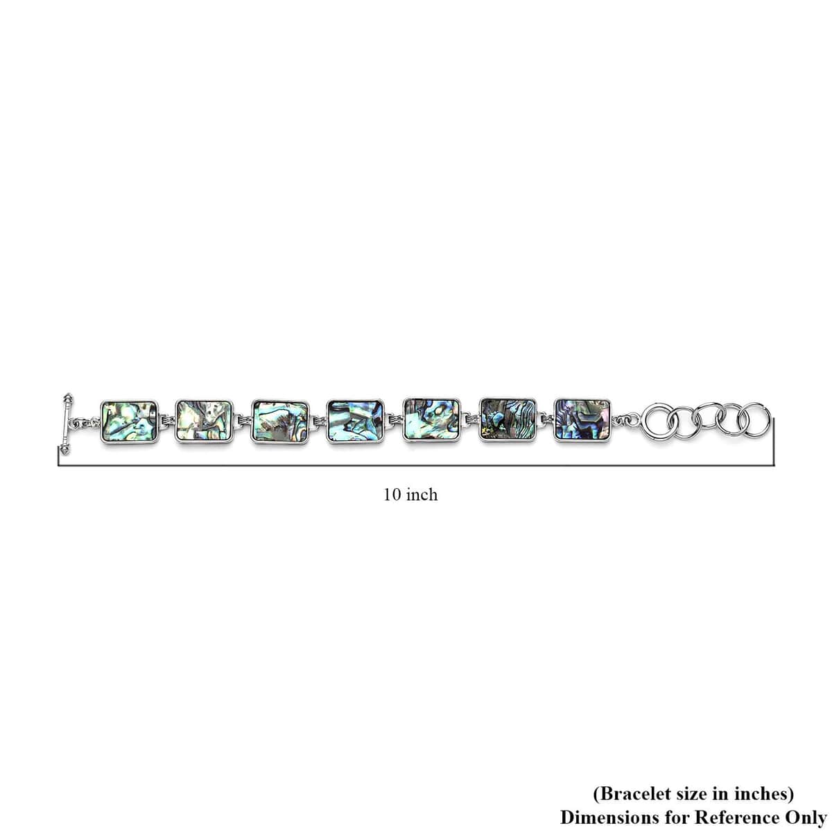 Abalone Shell Geometrical Shaped Link Bracelet in Silvertone (8-10In) image number 4