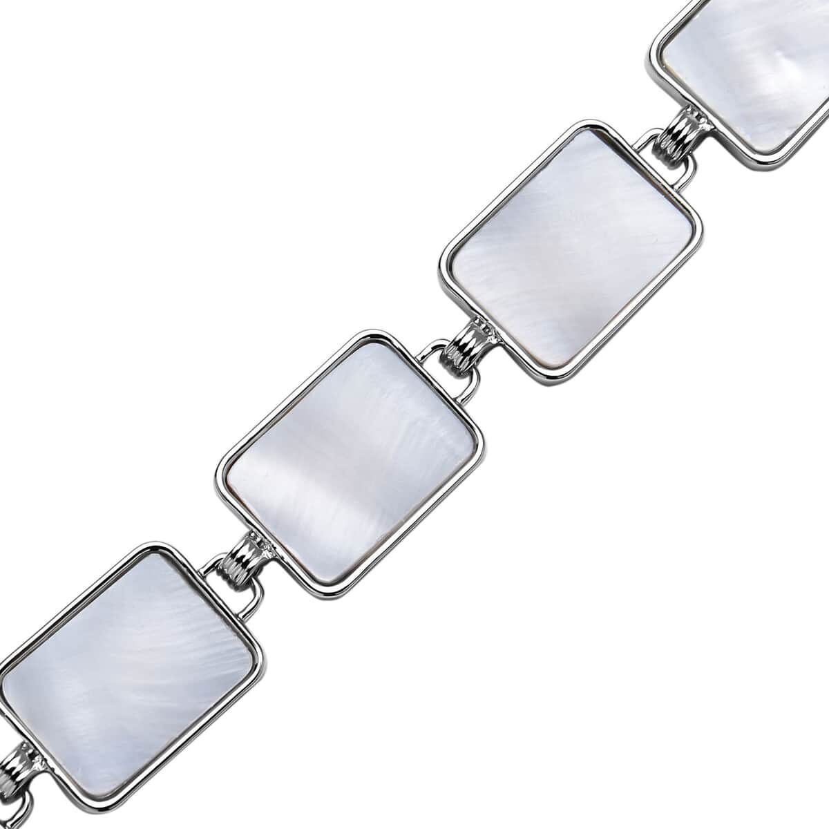 White Shell Geometrical Shaped Link Bracelet in Silvertone (8-10In) image number 3