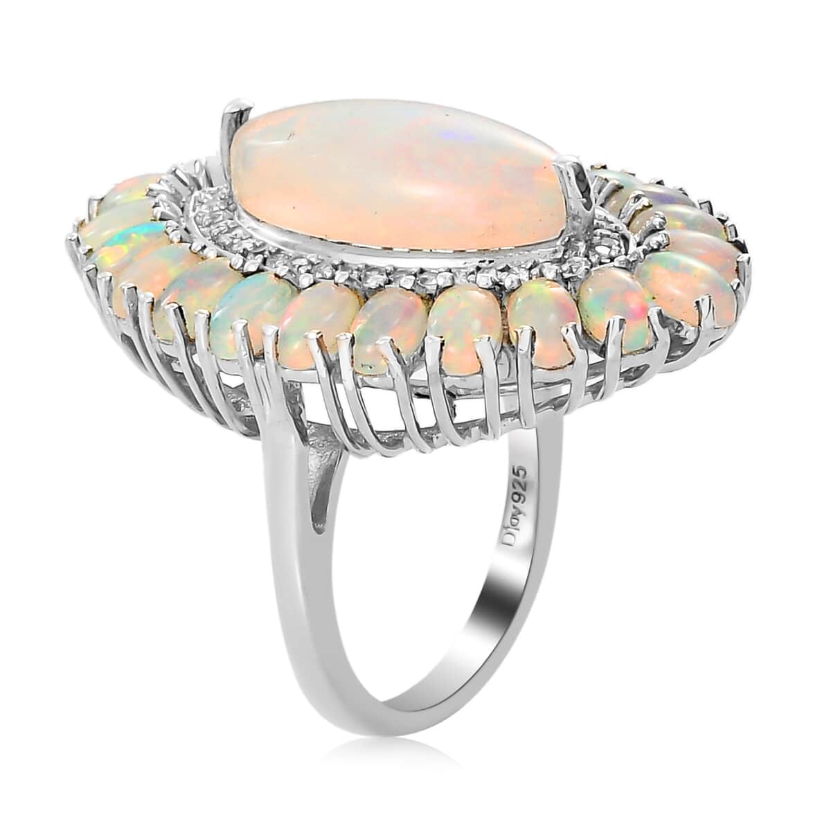Premium Ethiopian Welo Opal and Natural White Zircon Cocktail Ring in Platinum Over Sterling Silver (Size 10.0) 7 Grams 7.65 ctw image number 3